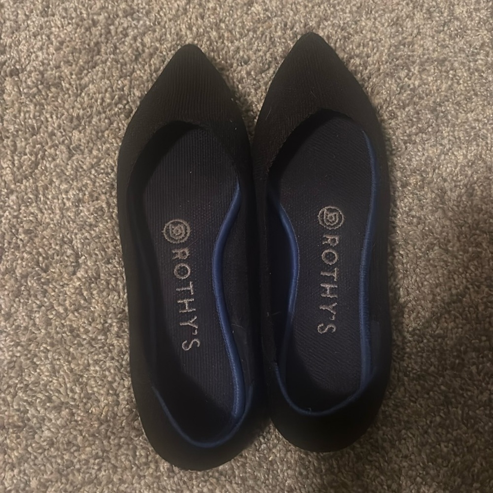 Rothy’s black pointed flats, size 6